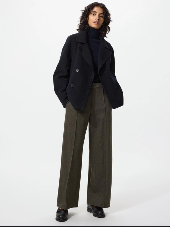 Uniqlo Pants - Uniqlo Brushed Jersey Wide Leg Trousers Olive Green Unisex Business Casual Pant